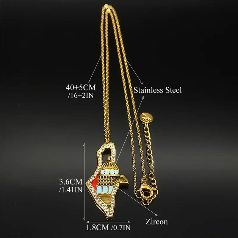 Jerusalem Palace Israel Map Necklace for Women Men Stainless Steel Gold Color Jewish Judaism Chain Jewelry collares