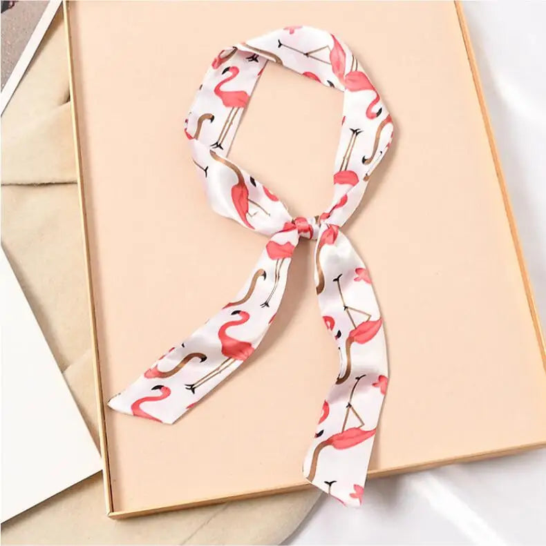 Skinny Silk Scarf Hair Strip Silk Ribbon Small Neck Scarves Bag Handle Ribbon Scarf Kerchief Ladies Ribbon Hair Band Small Scarf