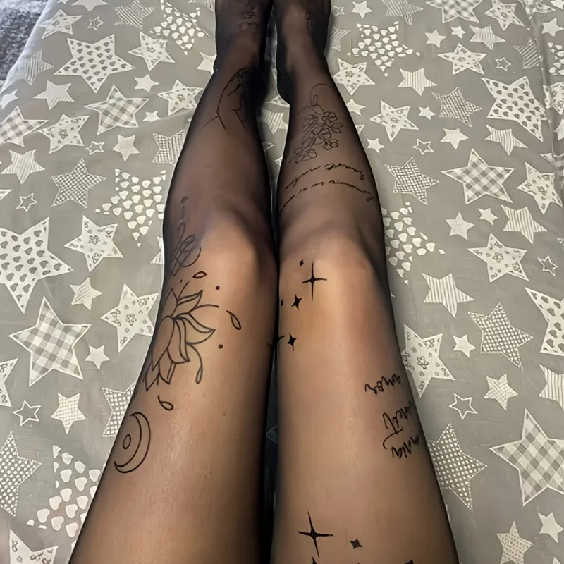 Women's Elegant Sheer Tights - Floral Print, Stretchy & Breathable Skinny Pants for Daily Wear, Fashionable Leggings
