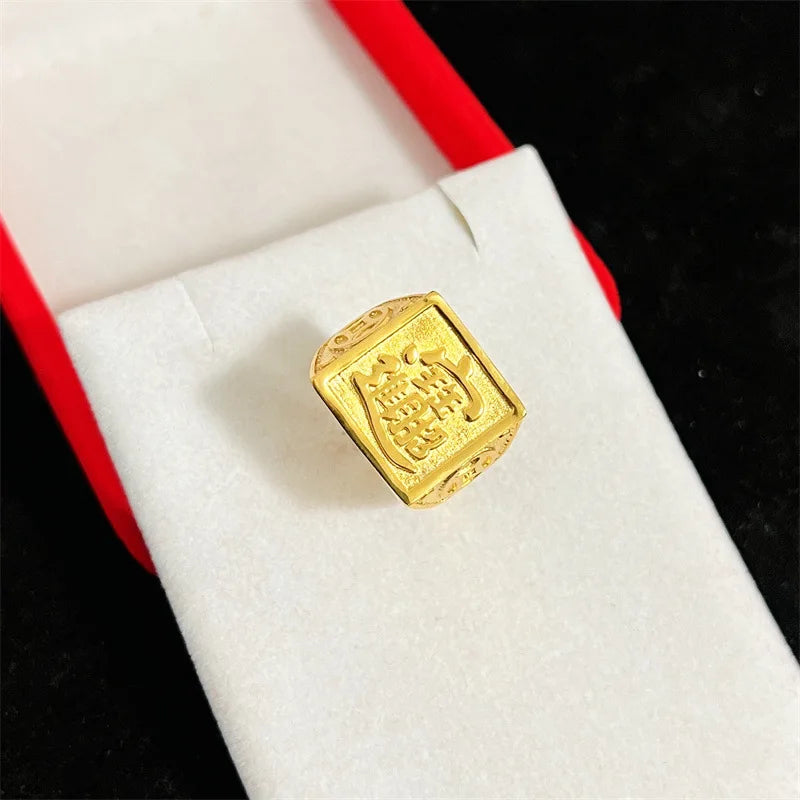 Luxury 24K 9999 Pure Gold real gold Money Ring Men's Square Ring