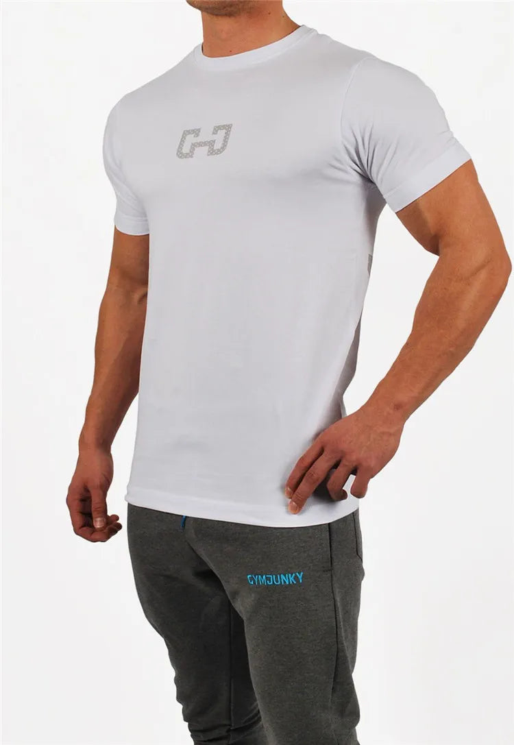 Men's Fashion T Shirt Men Tops Summer Fitness Bodybuilding Clothes Muscle Male Shirts Cotton Slim Fit Tees