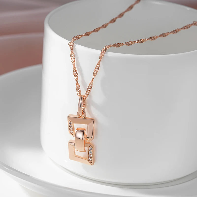 SYOUJYO Square Chain Shape Clossy Natural Zircon Necklaces For Women 585 Rose Gold Color Fine Jewerly