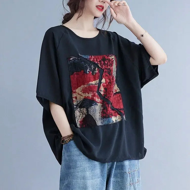 Women summer 2025 new short-sleeved thin loose T-shirt top