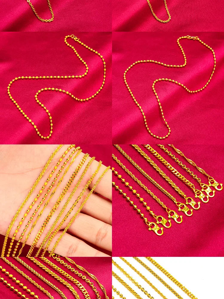 24K Gold S-Clasp Necklace | AU999 Pure Gold, iconic S-shaped clasp, shiny chain, elegant and versatile for daily wear