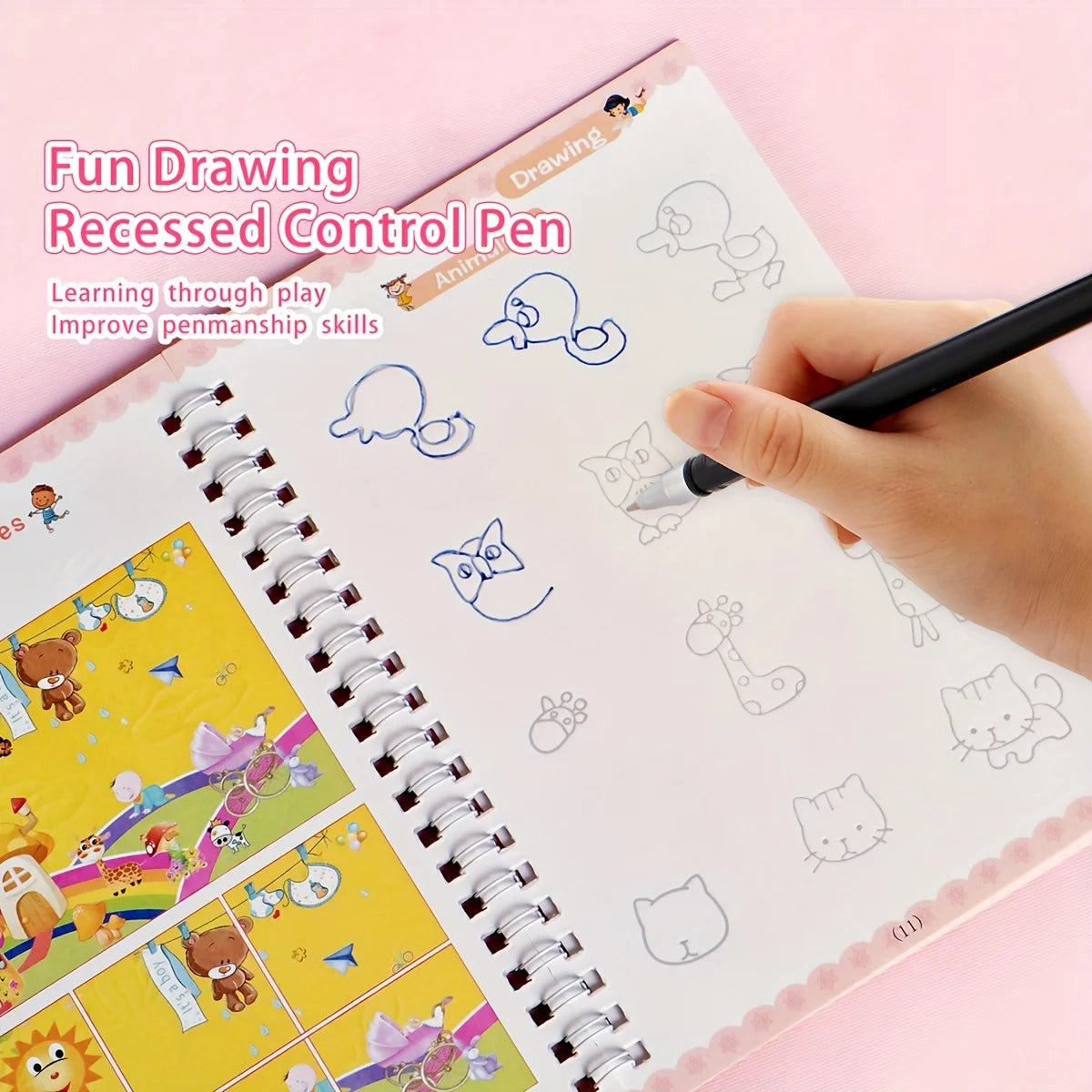 3D Groove Writing Pad Children's Magic Practice Copybooks Set with Pen Reusable Kids Workbooks for Handwriting  4-Pack