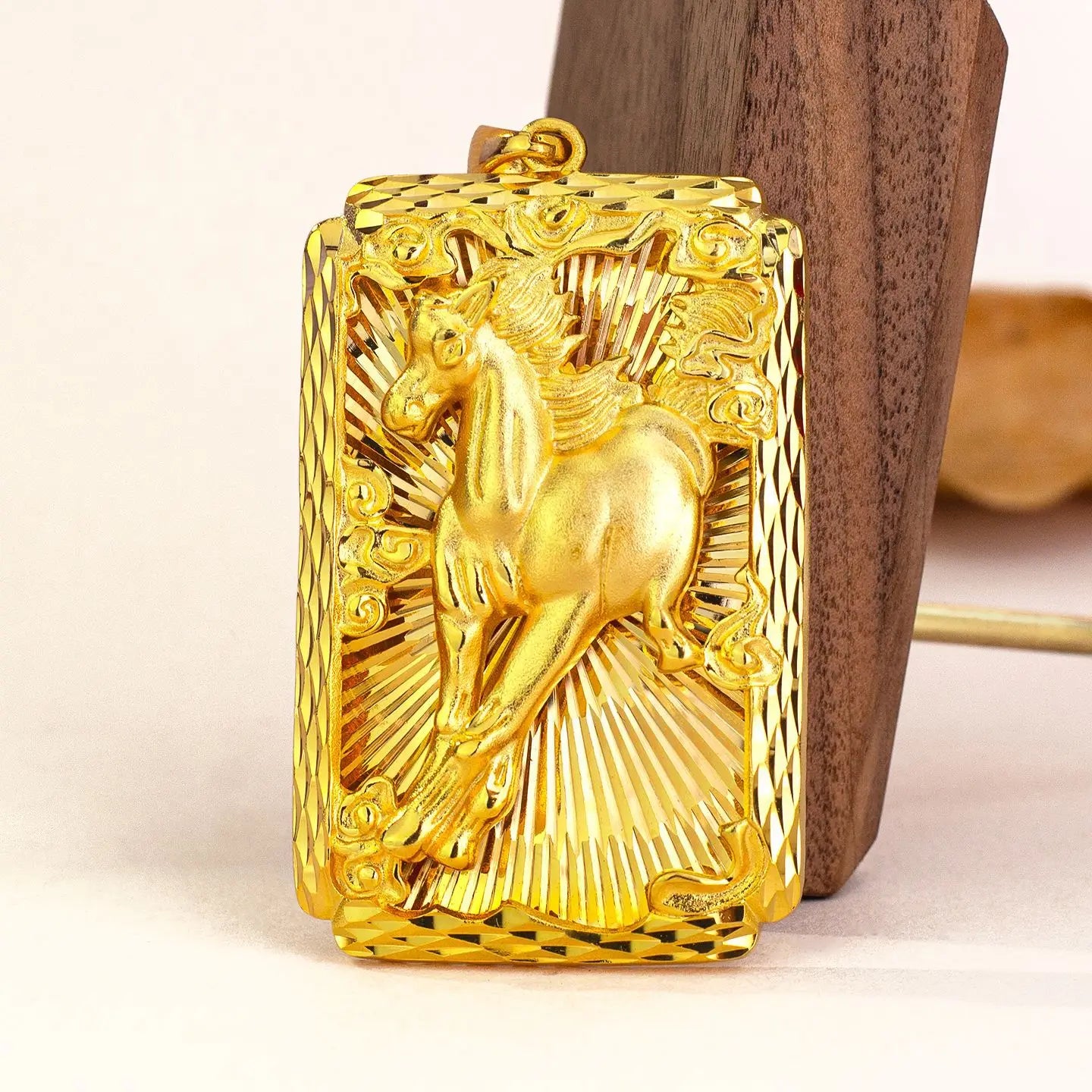 Luxury 24K 9999 Pure Gold real gold Men's Horse to Success Pendant Necklace