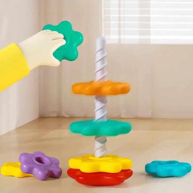 Montessori Baby Tower Game; Spinning and Stacking Rainbow Puzzle; Motor Skill Development; Kids Gift