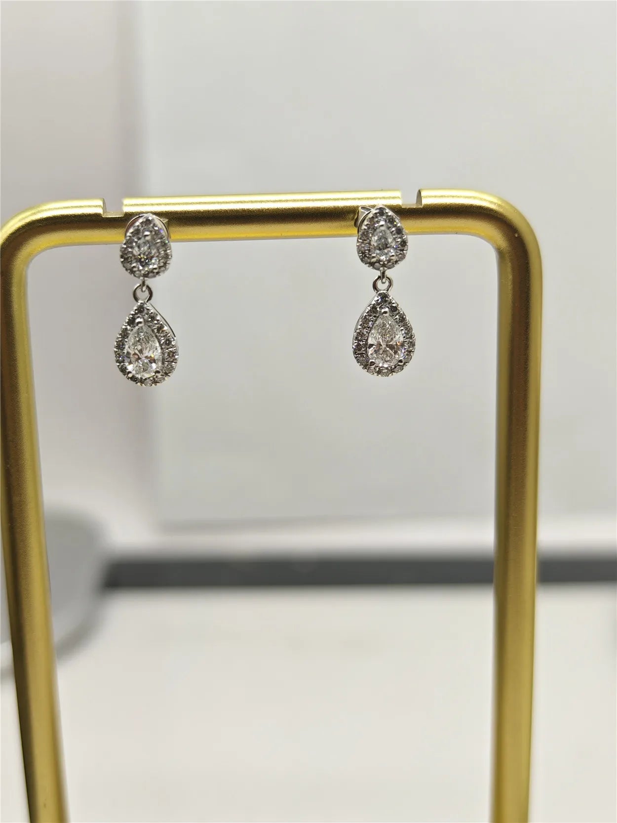 14K Gold Lab-Grown Diamond Two-Stone Drop Earrings, Pear-Cut 0.5CT Diamond Earrings, Fine Jewelry Customization Wholesale