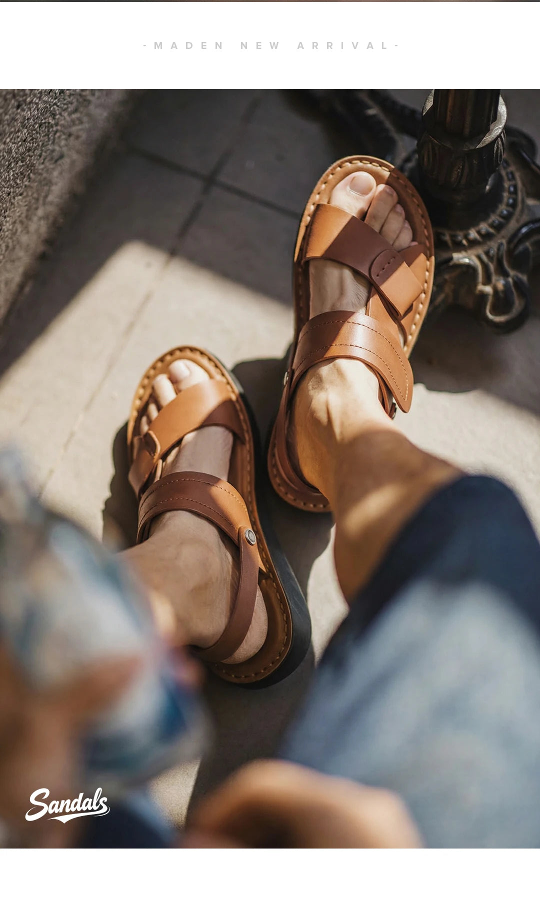 Maden Men's Summer Outdoor Sandals 2-in-1 Beach Slides Synthetic Leather Business Casual Driving Shoes Brown Adjustable Sandals
