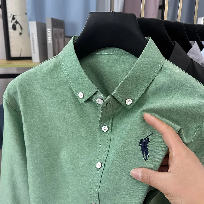 Luxury Goods High-end Embroidery 100% Pure Cotton Long Sleeved Shirt Men's New Shirt Men's Casual Loose Top Business Men