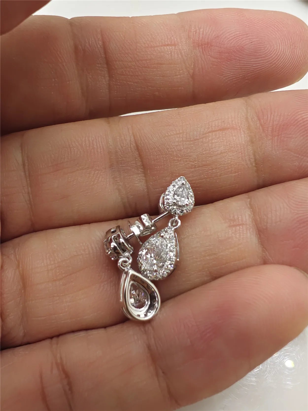 14K Gold Lab-Grown Diamond Two-Stone Drop Earrings, Pear-Cut 0.5CT Diamond Earrings, Fine Jewelry Customization Wholesale