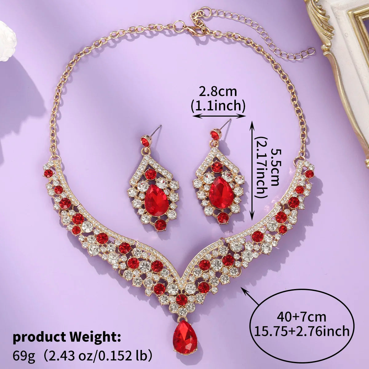 Royal Blue Crystal Wedding Jewelry Sets for Brides Luxurious V-Shape Water Drop Necklace Earrings Set Fashion Trendy Jewelry Ac