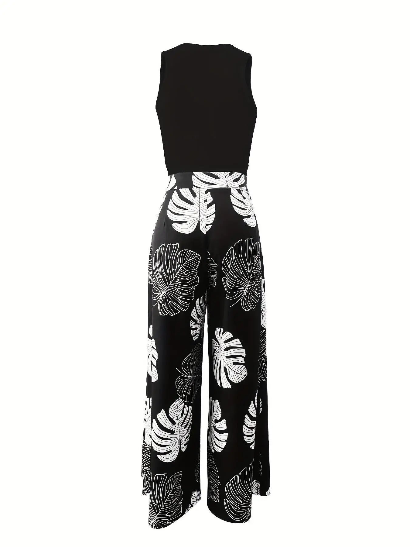 Summe Two Piece Outfits Woman New Women's Elegant Casual Hollow O Neck Short Vest Printed Trousers Set Women Clothes