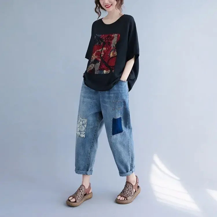 Women summer 2025 new short-sleeved thin loose T-shirt top