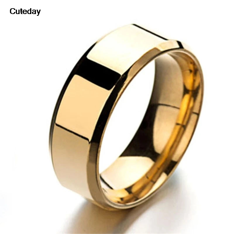Stainless Steel Rings for Men, Colors: Black Golden Silvery Color, US Size 6-13, Men's Simple Band Rings