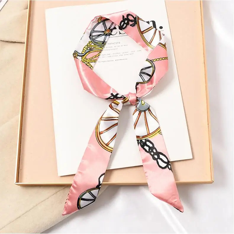 Skinny Silk Scarf Hair Strip Silk Ribbon Small Neck Scarves Bag Handle Ribbon Scarf Kerchief Ladies Ribbon Hair Band Small Scarf