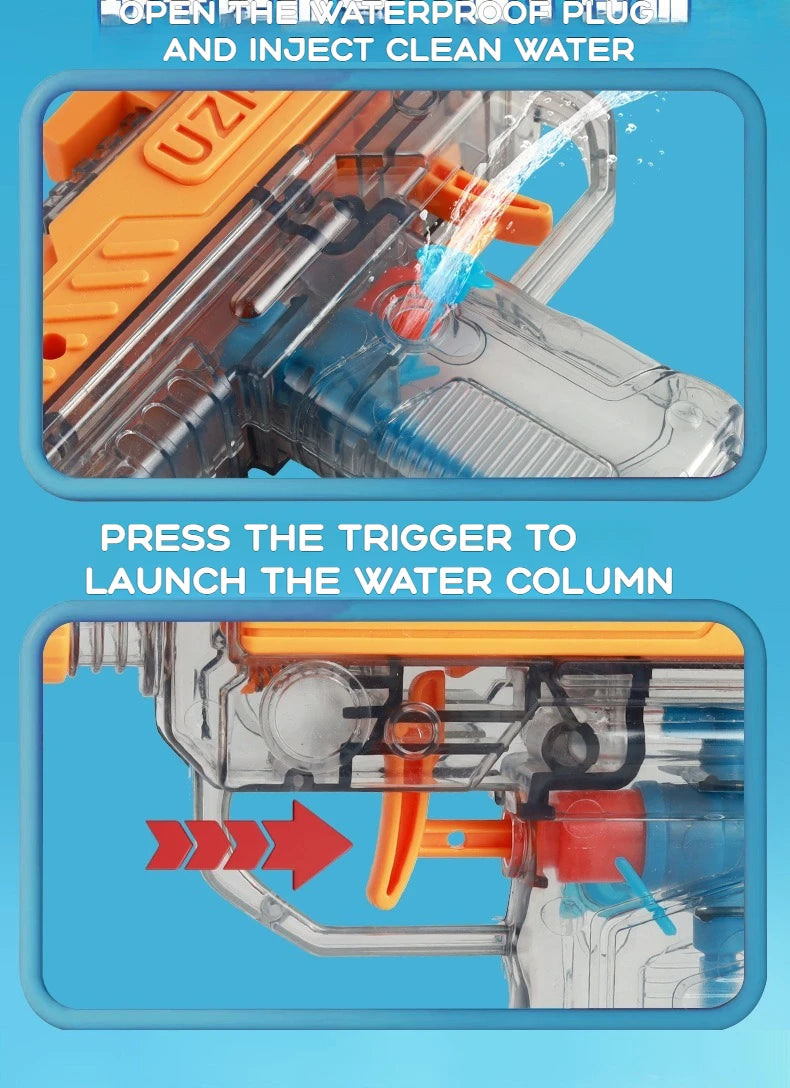 Summer UZI Water Gun non Electric Pistol High-pressure Full Automatic Shooting Water Beach Toy Gun For kid Adult birthday presen