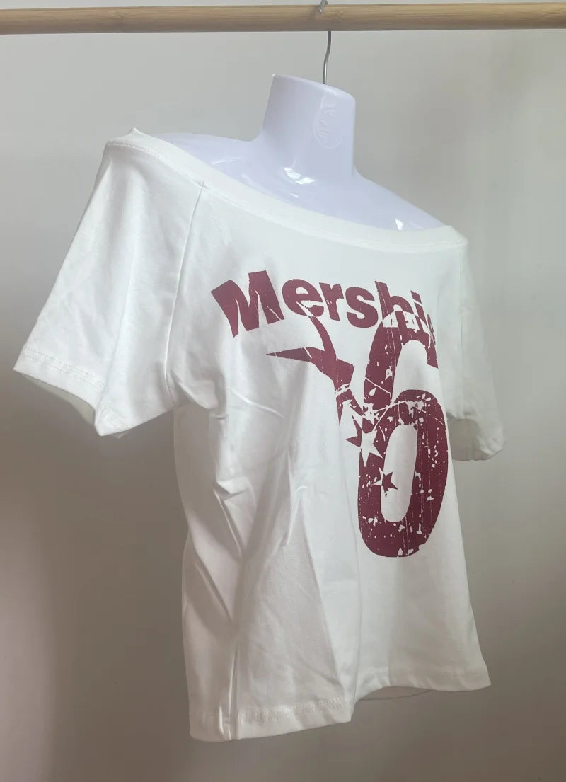 Summer Woman Cotton Outfit One Shoulder T-shirt Cuteore Streetwear Clothing Graphic T Shirts Y2k Ladies Korean Tops Kpop Tshirt