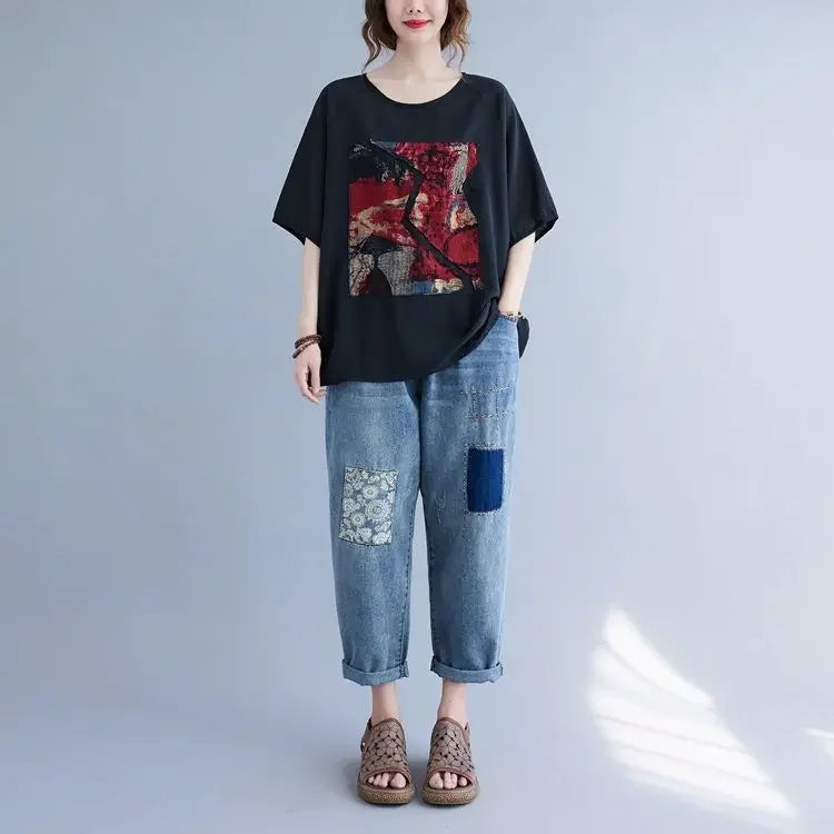 Women summer 2025 new short-sleeved thin loose T-shirt top