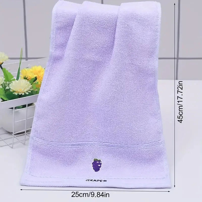 Set of 5 Soft Cotton Embroidered Fruit Theme Hand Towels - Ultra soft, absorbent and quick drying face towel with design