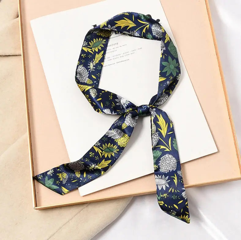 Skinny Silk Scarf Hair Strip Silk Ribbon Small Neck Scarves Bag Handle Ribbon Scarf Kerchief Ladies Ribbon Hair Band Small Scarf