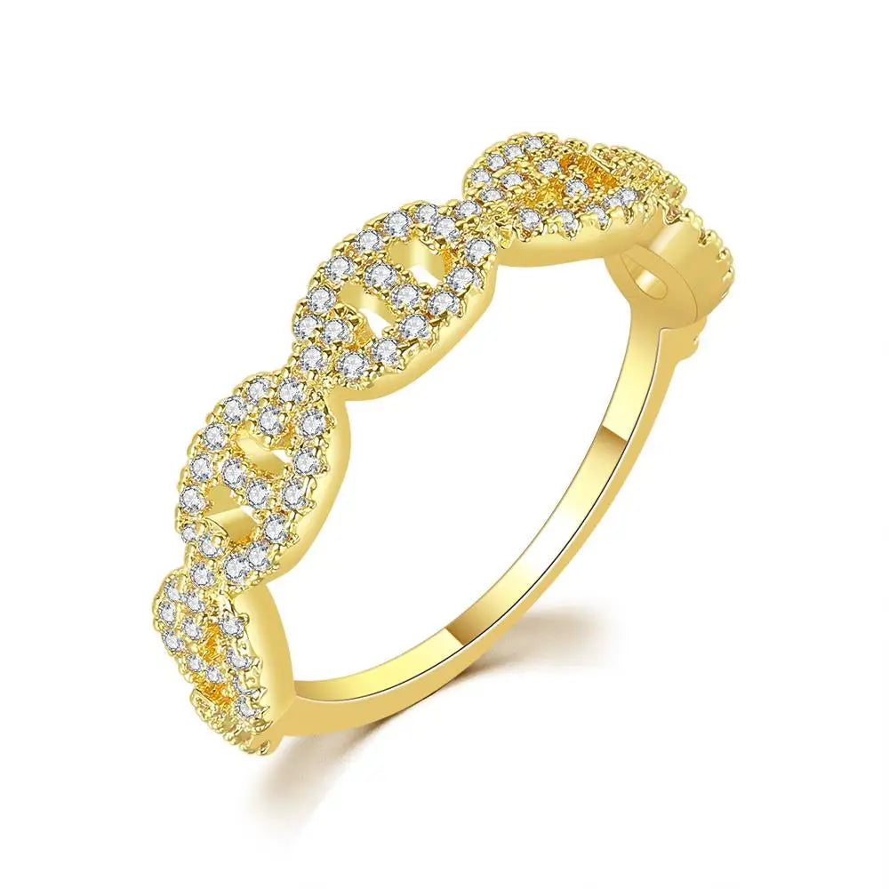 Hip Hop Link Ring for Womens Gold Color Micro-inlaid Zircon Stacking Rings Female Jewelry Fashion Punk Accessories Wholesale R720