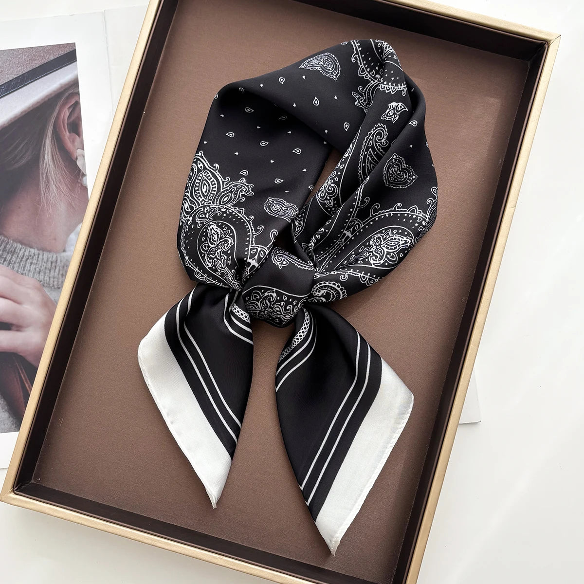 Silk Feeling Square Scarf Women Fashion Paisley Neckerchief Bandana Shawl Scarves Wrap Head Kerchief Hair Band Lady Ties
