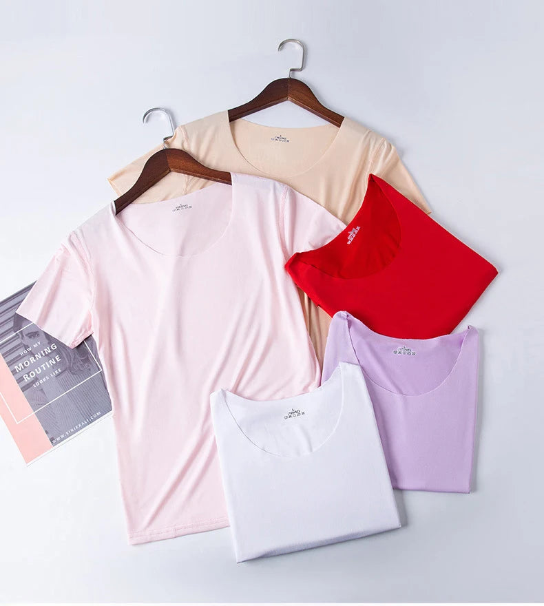 Summer Women T-shirts Ice Silk T-shirt Vest Short Sleeve Tank Fashion Woman Blouses 2023 Slim y2k Tops Undershirt Woman Clothes