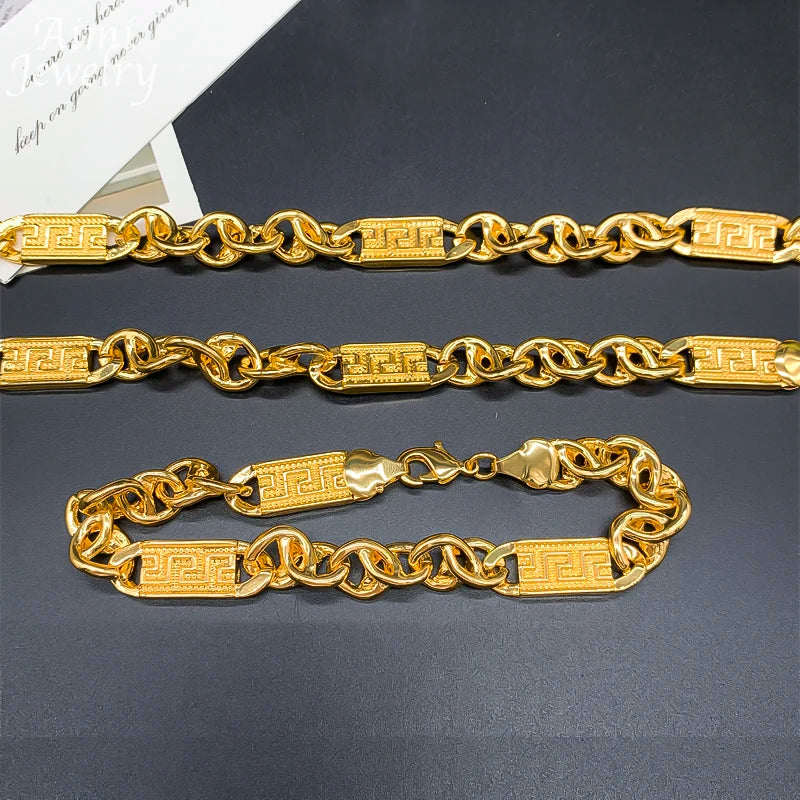 Hip Hop Trendy African Jewelry Sets for Men Women Chunky Necklace Bracelet Gold Plated Fashion Jewellery for Party Daily Gifts