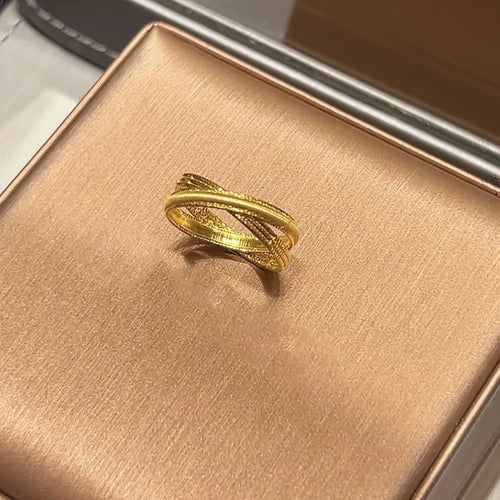 9999 24K real gold live cross brushed ring fashion trend high-end light luxury personality versatile ring jewelry
