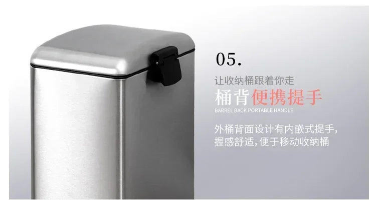 Kitchen Waste Bin 9L, Square Pedal Trash Can with Cover, Stainless Steel Double Bucket Design for Efficient Waste Disposal