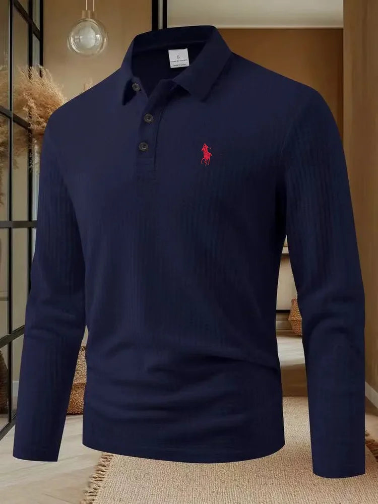 Men's high-end brand exquisite embroidered polo shirt long sleeved 2025 autumn comfortable casual breathable lapel T-shirt top