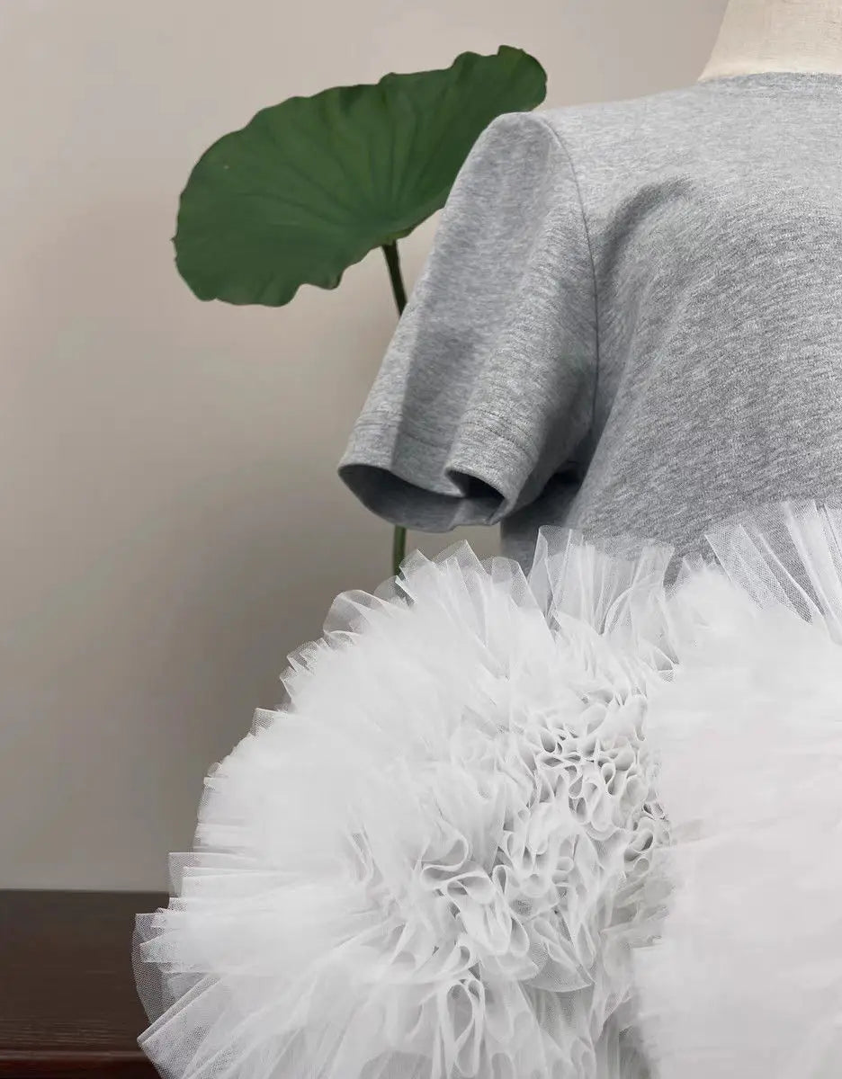 Summer Woman Fairy Mesh Spliced Ruched T-shirt Multi-Layers Gauze Ruffles Patchwork Tees Net Yarn Pleated Jumpers Crop Tops 2025