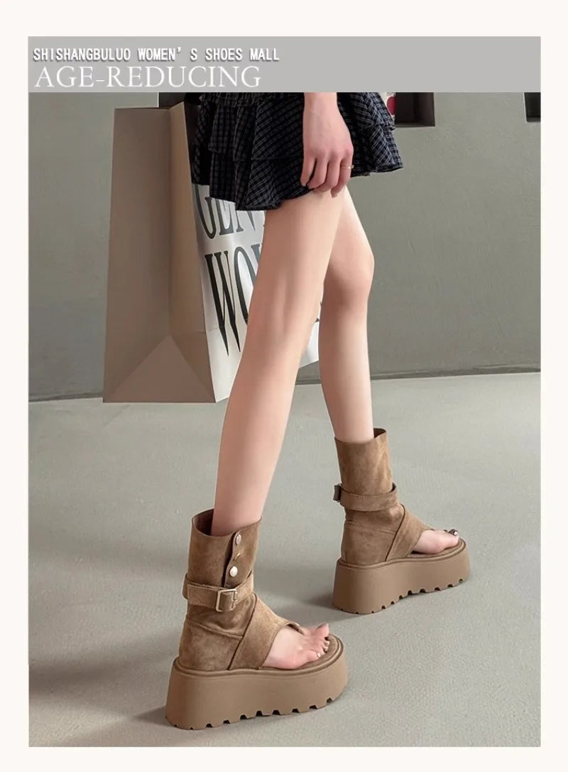 Women's Sandals Summer Fashion Bohemian Platform Sandals Hollow Out Ort Tube Pants Women Boots Retro Roman Boots Sandalias Mujer