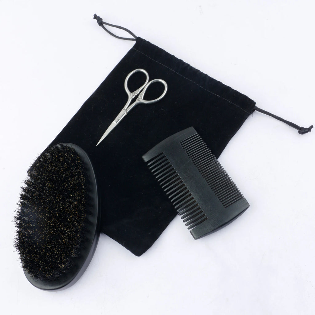 Boar Bristle Wood Beard Brush Kits With Gift Bag Professional Soft Hairdresser Shaving Brush Comb Set Men Mustache Combs