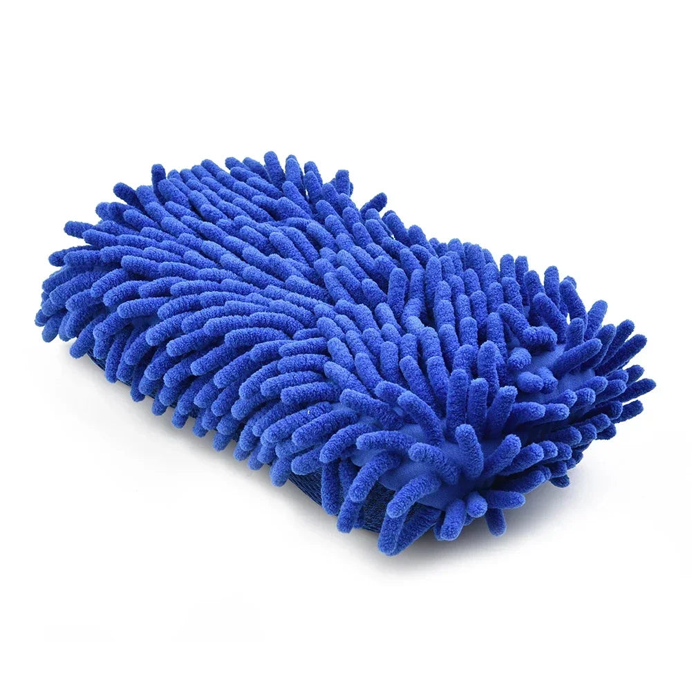 【Blue Microfiber Chenille Car Wash Sponge】1PC Auto Cleaning Pad | Absorbent Gloves | Styling Accessory