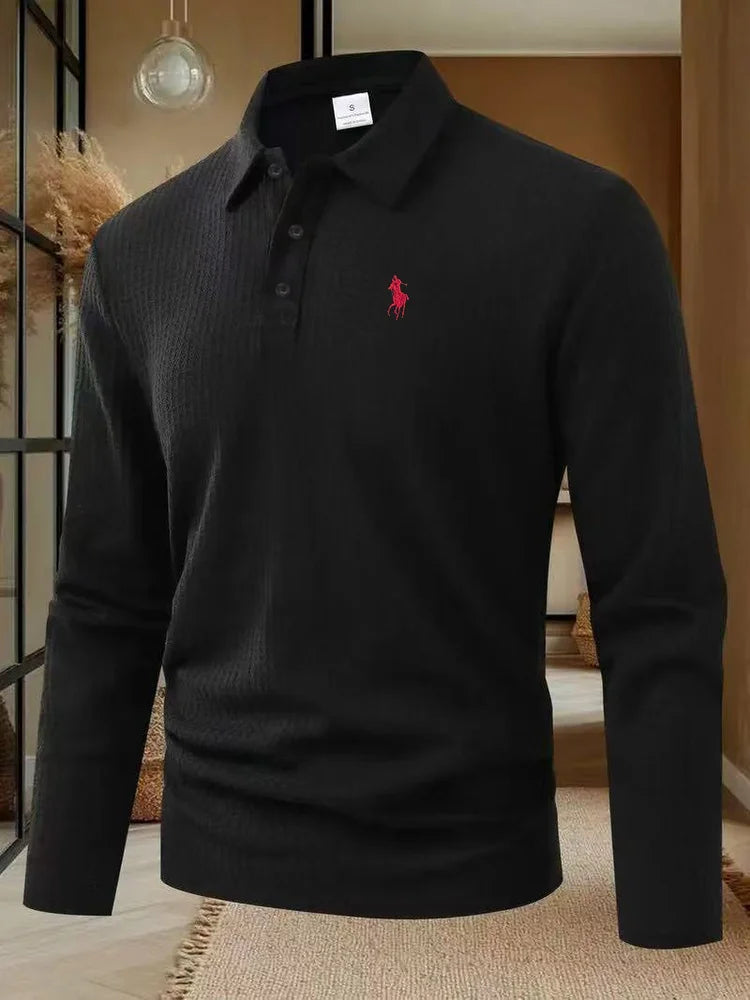 Men's high-end brand exquisite embroidered polo shirt long sleeved 2025 autumn comfortable casual breathable lapel T-shirt top