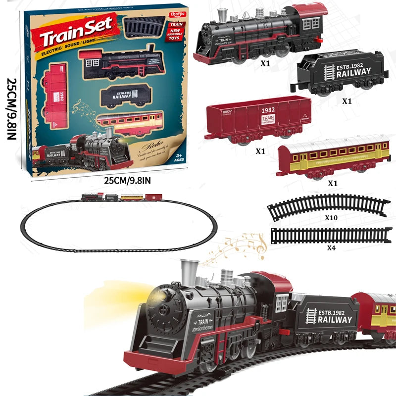 Electric Train Rail Car Simulation Retro Model Train High Speeds Rail Toy Boy Set