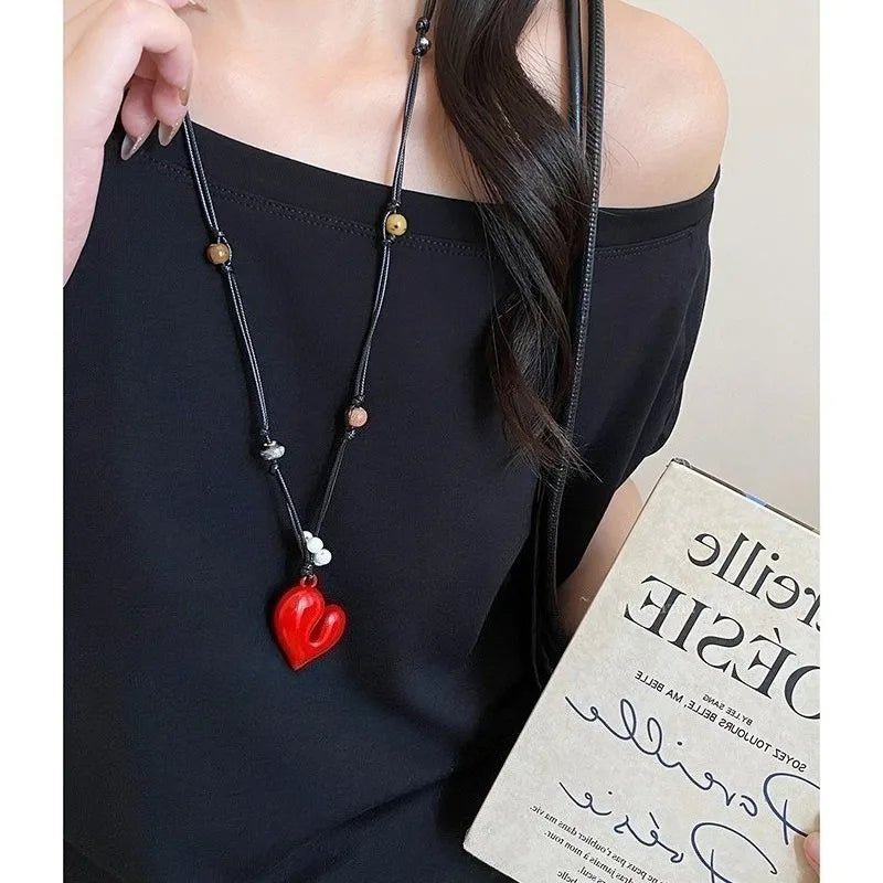 New Unique Simple Flower Long Rope Necklace Women Hollow Flower Pendant Necklace Adjustable Knot Sweater Chain Party Jewerly