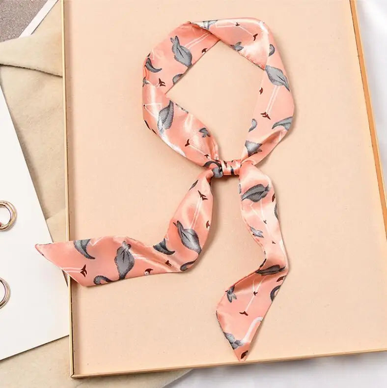 Skinny Silk Scarf Hair Strip Silk Ribbon Small Neck Scarves Bag Handle Ribbon Scarf Kerchief Ladies Ribbon Hair Band Small Scarf