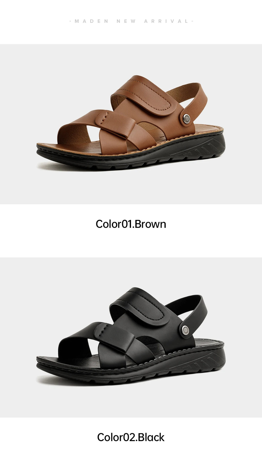 Maden Men's Summer Outdoor Sandals 2-in-1 Beach Slides Synthetic Leather Business Casual Driving Shoes Brown Adjustable Sandals