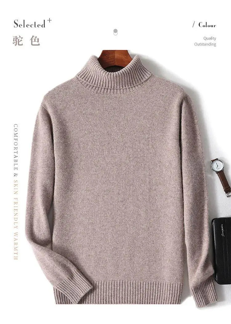 High-neck Men's 100% Pure Cashmere Sweater Autumn Winter Thick and Loose Knitted High-end Base Layer Men's All-cashmere Sweater