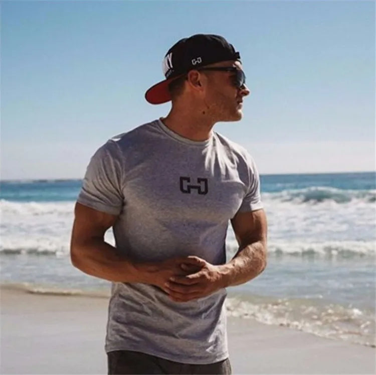 Men's Fashion T Shirt Men Tops Summer Fitness Bodybuilding Clothes Muscle Male Shirts Cotton Slim Fit Tees