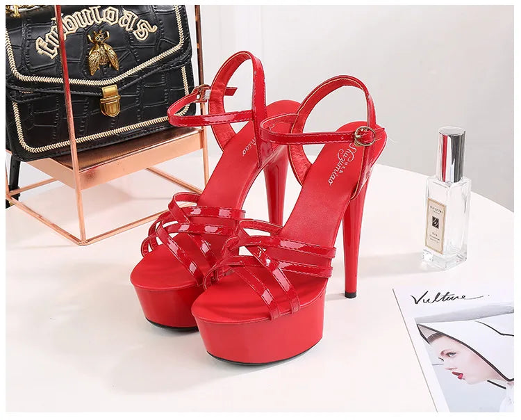 Women's summer multi-color sandals waterproof platform 15cm thick bottom fine heeled high heels