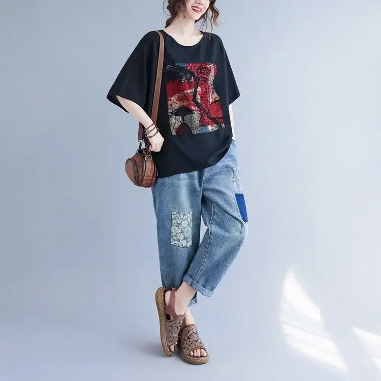 Women summer 2025 new short-sleeved thin loose T-shirt top
