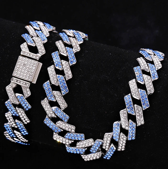 2pcs Jewelry Set Hip Hop Geometric Cuban Chain Neck Fashionable High Quality Hip Hop Rhinestones Neck Bracelet Jewelry holiday gi