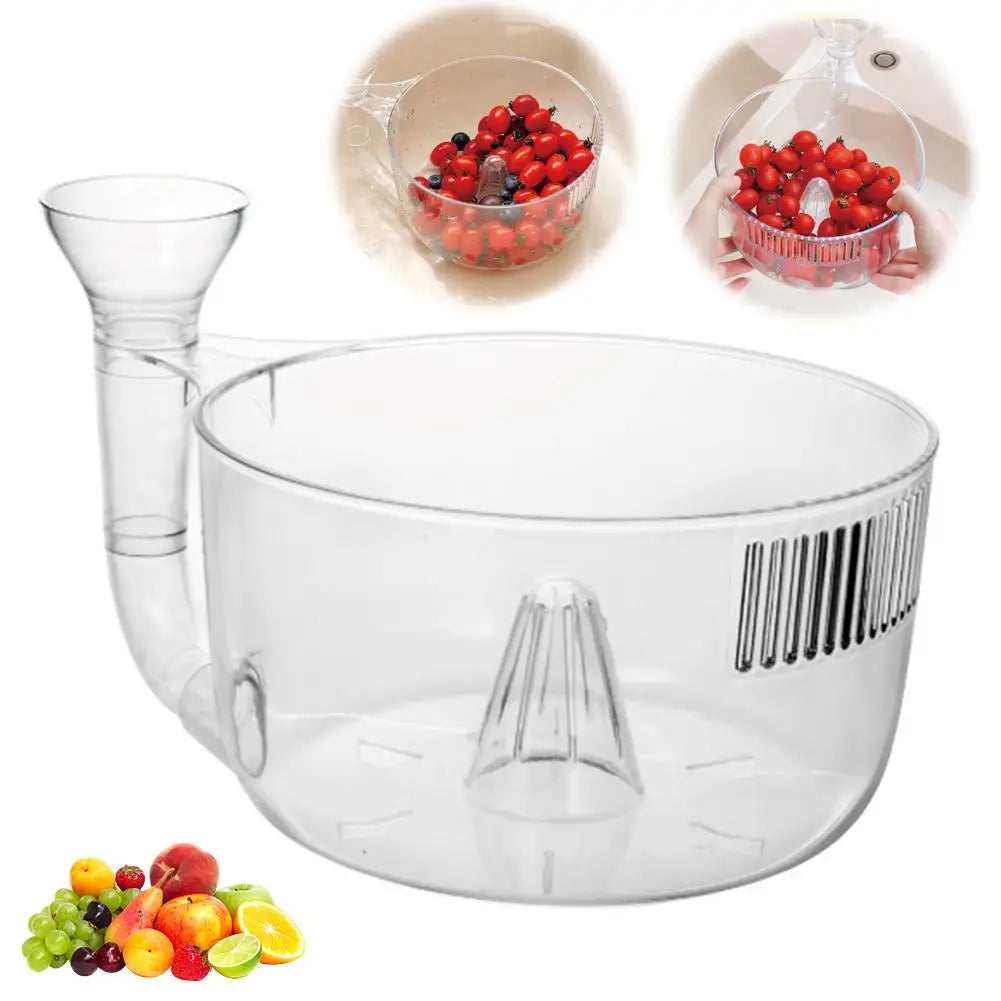 Automatic Washer Bowl Portable Fruit Cleaner With Strainer Fast Draining Kitchen Colander Rinser Fruit Wash Basket Berries Wash