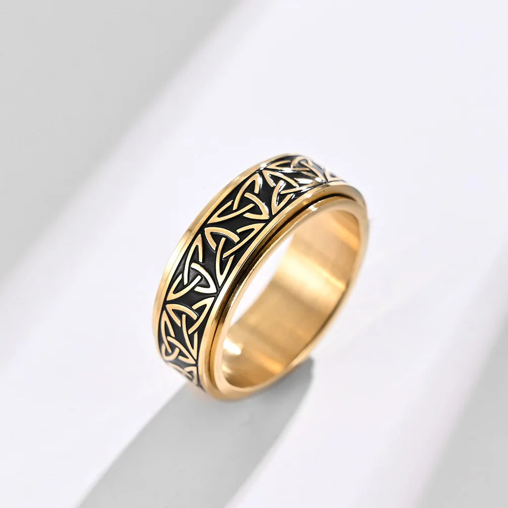 Vikings Celtic Knot Rune Rings For Men Rotating Stainless Steel Anti Stress Anxiety Relife Spinning Ring Anillo Antiestres