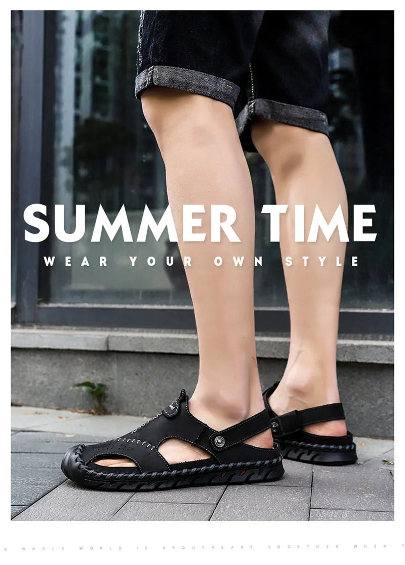 2023 Sandals Summer Men Leather  Classic Men Shoes Slippers Soft Sandals Men Roman Comfortable Outdoor Walking Footwear