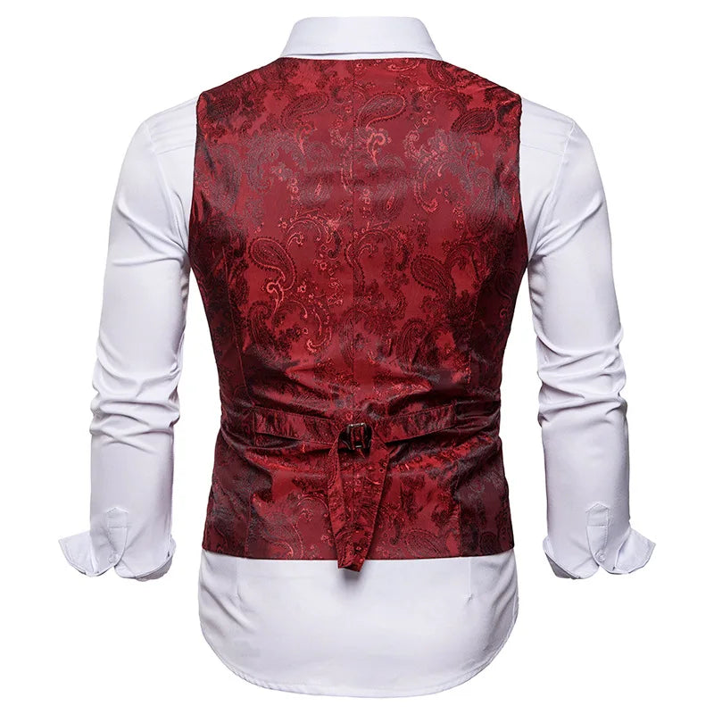 New Men's High-end Jacquard Suit Vest Fashion Double Breasted Slim Vintage Print Formal Waistcoats Men Party Wedding Vest Jacket